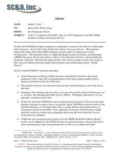 Memo:  SC&A’s Evaluation of NIOSH’s May 30, 2014, Response to the RFP ORISE Health Surveillance Document Review