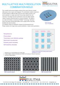 MULTI-LATTICE MULTI-RESOLUTION COMBINATION MOLD This versatile multi-purpose design combines three most commonly needed lattice types: linear, square and hexagonal. The combination enables researchers to test the effects