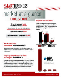 market at a glance HOUSTON Print Circulation: 5,500 Print Readership: 20,350 Counties covered: Fort Bend, Harris, Montgomery
