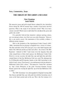 The Origins of the Green and Gold. (Notes, Commentaries Essays)