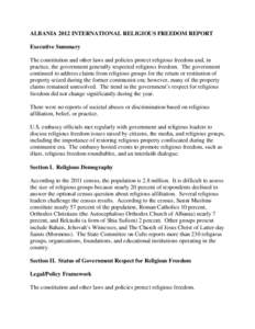 ALBANIA[removed]INTERNATIONAL RELIGIOUS FREEDOM REPORT