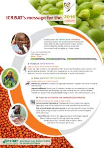 ICRISAT’s message for the  Dryland pulses like CHICKPEA and PIGEONPEA contribute towards the new Sustainable Development Goals (SDGs) to reduce poverty and hunger, improve health and gender equity, promote responsible