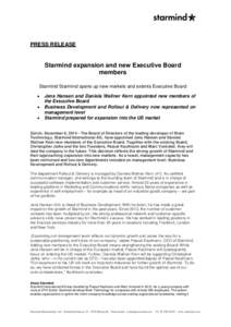PRESS RELEASE  Starmind expansion and new Executive Board members Starmind Starmind opens up new markets and extents Executive Board 