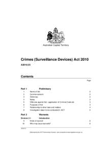 Australian Capital Territory  Crimes (Surveillance Devices) Act 2010 A2010-23  Contents