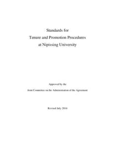 Standards for Tenure and Promotion Procedures at Nipissing University Approved by the Joint Committee on the Administration of the Agreement