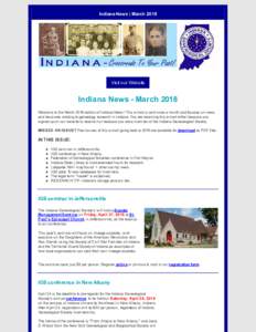 Indiana News | MarchVisit our Website Indiana News - March 2018 Welcome to the March 2018 edition of Indiana News! This e-mail is sent once a month and focuses on news