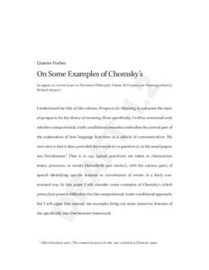 Graeme Forbes  T1 .2  On Some Examples of Chomsky’s