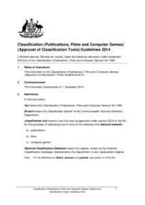 Classification (Publications, Films and Computer Games) (Approval of Classification Tools) Guidelines 2014