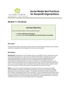 Social Media Best Practices for Nonprofit Organizations   Module 11: Facebook 	
  