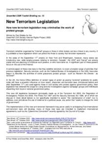 GreenNet CSIR Toolkit Briefing 15  New Terrorism Legislation GreenNet CSIR Toolkit Briefing no. 15
