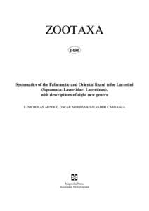 ZOOTAXA 1430 Systematics of the Palaearctic and Oriental lizard tribe Lacertini (Squamata: Lacertidae: Lacertinae), with descriptions of eight new genera