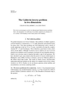 Inside Out II MSRI Publications Volume 60, 2012 The Calderón inverse problem in two dimensions