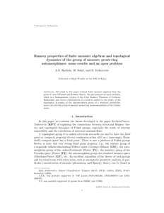Contemporary Mathematics  Ramsey properties of finite measure algebras and topological dynamics of the group of measure preserving automorphisms: some results and an open problem A.S. Kechris, M. Soki´c, and S. Todorcev