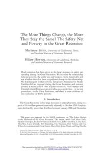 The More Things Change, the More They Stay the Same? The Safety Net and Poverty in the Great Recession Marianne Bitler,  University of Californina, Davis,