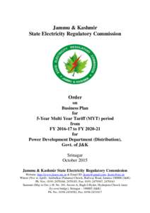 Jammu & Kashmir State Electricity Regulatory Commission Order on Business Plan