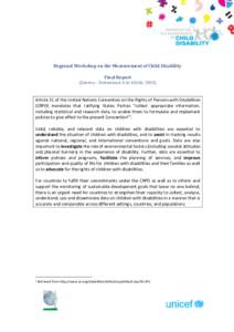 Regional Workshop on the Measurement of Child Disability Final Report (Geneva – Switzerland, 6 to 10 July, Article 31 of the United Nations Convention on the Rights of Persons with Disabilities