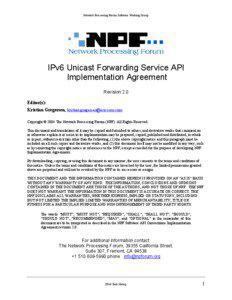 Network Processing Forum Software Working Group  IPv6 Unicast Forwarding Service API