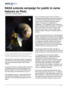 NASA extends campaign for public to name features on Pluto