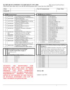 BACHELOR OF COMMERCE / BACHELOR OF LAWSBEL Faculty Grad Check Sheets (This Grad Check Sheet only covers the BCom/LLB program rules / course lists fromName  Today’s Date: