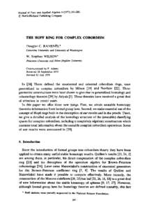 Journal of Pure and Applied Algebra. © North-Holland Publishing Company THE HOPF RING FOR COMPLEX COBORDISM Douglas C. RAVENEL* Columbia University and University of Washington