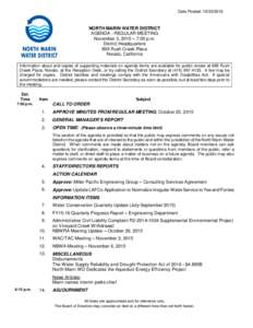 Date Posted: NORTH MARIN WATER DISTRICT AGENDA - REGULAR MEETING November 3, 2015 – 7:00 p.m. District Headquarters