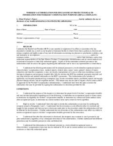 WORKER’S AUTHORIZATION FOR DISCLOSURE OF PROTECTED HEALTH