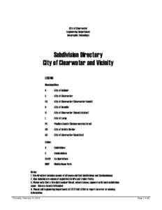 City of Clearwater Engineering Department Geographic Technology Subdivision Directory City of Clearwater and Vicinity