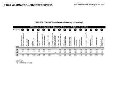 Bus Schedule Effective August 16, 2015  WILLIMANTIC—COVENTRY EXPRESS WEEKDAY SERVICE (No Service Saturday or Sunday)