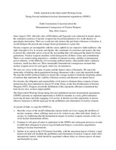 Public statement to the Open-ended Working Group Taking forward multilateral nuclear disarmament negotiations (OEWG) Faith Communities Concerned about the Humanitarian Consequences of Nuclear Weapons May 2016, Geneva Sin