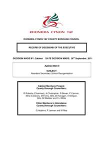 RHONDDA CYNON TAF COUNTY BOROUGH COUNCIL  RECORD OF DECISIONS OF THE EXECUTIVE
