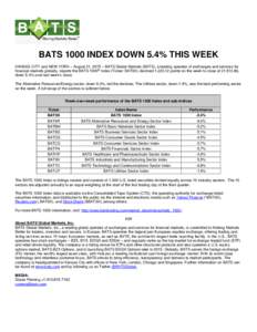 BATS 1000 INDEX DOWN 5.4% THIS WEEK KANSAS CITY and NEW YORK – August 21, 2015 – BATS Global Markets (BATS), a leading operator of exchanges and services for financial markets globally, reports the BATS 1000® Index 