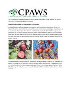 The Environmental education program at CPAWS Ottawa Valley offers outings linked to the Ontario Curriculum for students in elementary schools: Grade 6: Understanding the Biodiversity as a Life System: In Grade 6 students