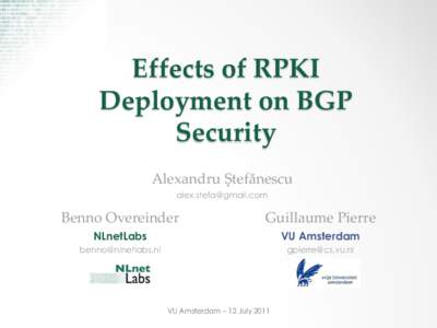Effects of RPKI Deployment on BGP Security Alexandru Ștefănescu 