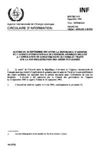 INFCIRC[removed]Agreement of 30 September 1993 Between the Republic of Armenia and the Agency for the Application of Safeguards in Connection with the Non-Proliferation of Nuclear Weapons - French