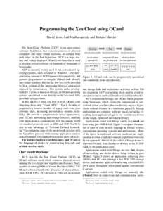 Programming the Xen Cloud using OCaml David Scott, Anil Madhavapeddy and Richard Mortier The Xen Cloud Platform (XCP)1 is an open-source software distribution that converts clusters of physical computers into many virtua