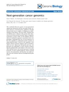 Mardis and Genome Biology 2010, 11(Suppl 1):I3 http://genomebiology.comS1/I3 INVITED SPEAKER PRESENTATION  Open Access