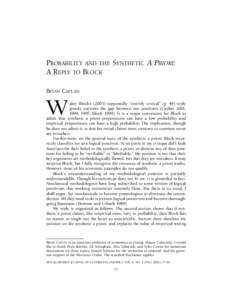 Probability and the Synthetic A Priori: A Reply to Block