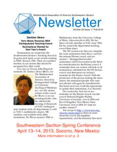 Mathematical Association of America Southwestern Section  Newsletter Volume 26 Issue 1 | Fall 2012