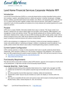     Land Home Financial Services Corporate Website RFP Introduction Land Home Financial Services (LHFS) is a community­based lender providing diversified funding options 