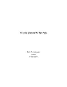 A Formal Grammar for Toki Pona  Zach Tomaszewski