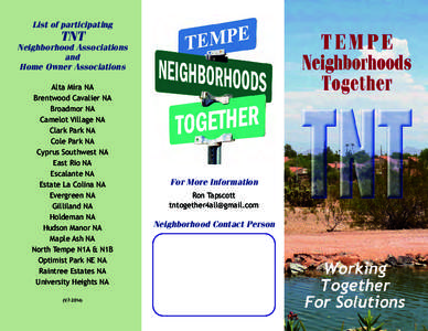 List of participating  TNT Neighborhood Associations and Home Owner Associations