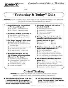activity  Comprehension/Critical Thinking November/December 2010