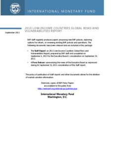 2013 Low-Income Countries Global Risks and Vulnerabilites Report; IMF Policy Paper; September 9, 2013