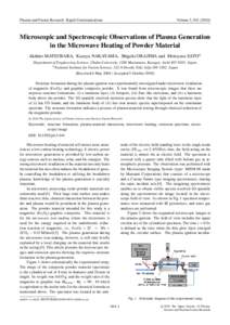 Plasma and Fusion Research: Rapid Communications  Volume 5, Microscopic and Spectroscopic Observations of Plasma Generation in the Microwave Heating of Powder Material