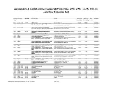 Humanities & Social Sciences Index Retrospective: [removed]H.W. Wilson) Database Coverage List Coverage Source Type Policy  ISSN / ISBN