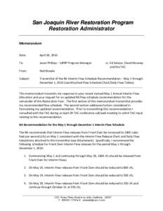San Joaquin River Restoration Program Restoration Administrator Memorandum      Date: 