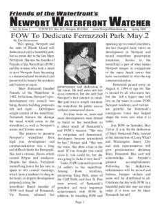 Friends of the Waterfront’s  NEWPORT WATERFRONT WATCHER Vol. 26, Issue 1  © FOW P.O. Box 932, Newport, RI 02840