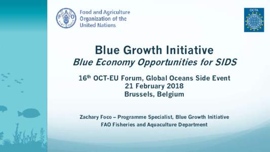 Blue Growth Initiative  Blue Economy Opportunities for SIDS 16th OCT-EU Forum, Global Oceans Side Event 21 February 2018 Brussels, Belgium