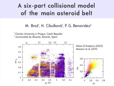A six-part collisional model of the main asteroid belt M. Brož1, H. Cibulková1, P. G. Benavidez2 1  Charles University in Prague, Czech Republic