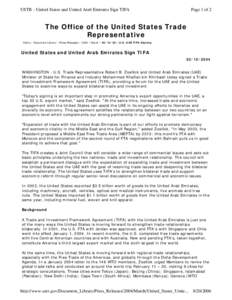 USTR - United States and United Arab Emirates Sign TIFA  Page 1 of 2 The Office of the United States Trade Representative